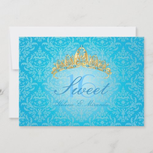 Blue Damask Sweet 16/ tiara/turquoise invitations