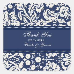 Blue Damask Thank You Wedding Favor Tags