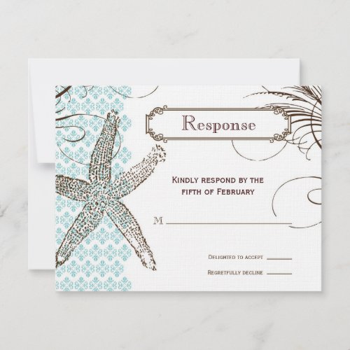 Blue Damask Tropical Wedding Response Card Personalized Invites