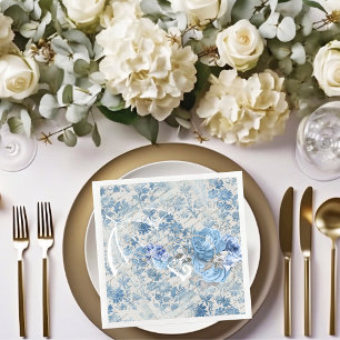 Blue Damask Victorian Umbrella Ephemera Floral Paper Dinner Napkins