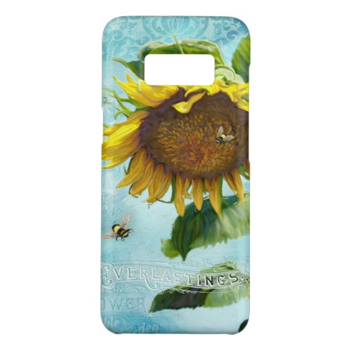 Blue Damask Vintage Sunflower w Bumble Bees Floral Case_Mate Samsung Galaxy S8 Case