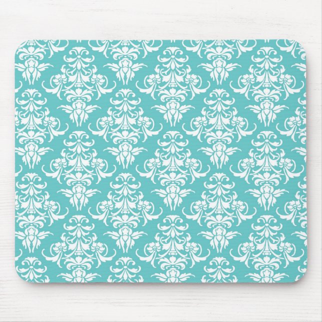 Blue damask vintage wallpaper pattern mouse pad (Front)