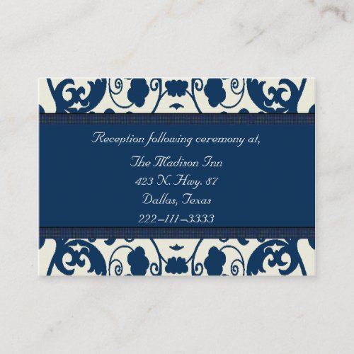 Blue damask Wedding enclosure cards Business Cards