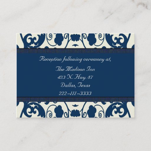Customizable Blue damask Wedding enclosure cards Business Cards