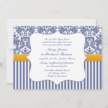 Blue Damask Wedding Flat Invitation by all_items at Zazzle