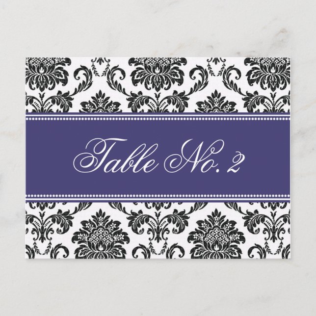 Blue Damask Wedding Table Number (Front)