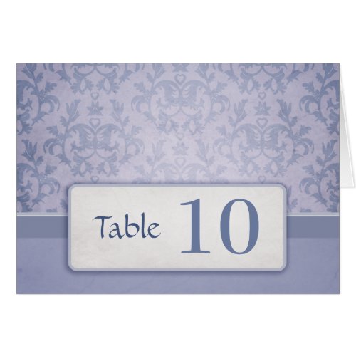 Blue damask wedding table number stand up card