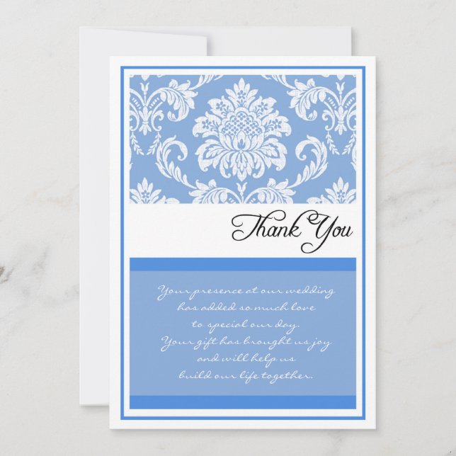 Blue Damask Wedding Thank You Cards (Front)