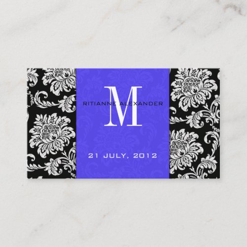 Blue Damask Wedding Website Business Card