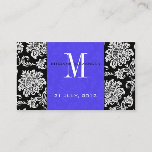 Customizable Blue Damask Wedding Website Business Card