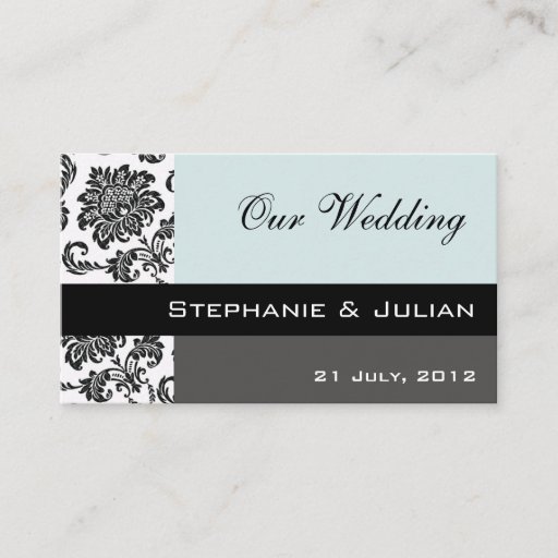 Customizable Blue Damask Wedding Website Business Card