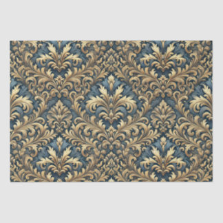 Blue Damask with Gold Pattern Decoupage Tissue Paper