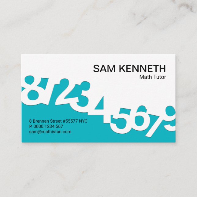 Blue Dancing Numbers Wave Math Tutor Business Card (Front)
