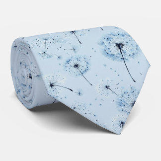 Blue Dandelion Drift on Soft Sky Blue Background Neck Tie
