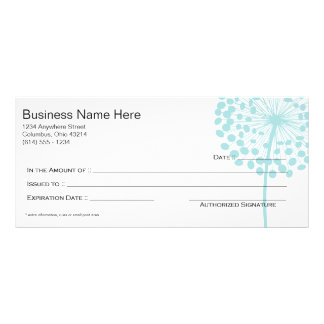 Blue Dandelion Flower Gift Certificate Design 3