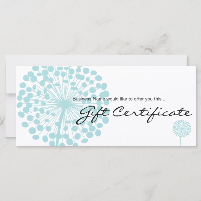 Blue Dandelion Flower Gift Certificate Design 4b (Front)