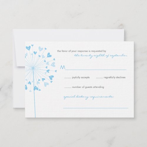 Blue Dandelion Flowers Love Wedding RSVP Card