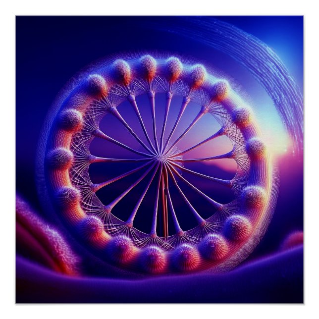 Blue Dandelion Fractal Poster (Front)
