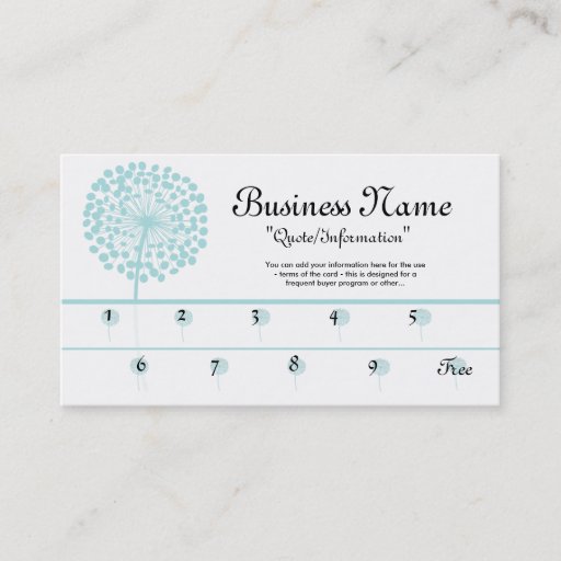 Customizable Blue Dandelion Loyalty Cards/Frequent Buyer Business Card Templates