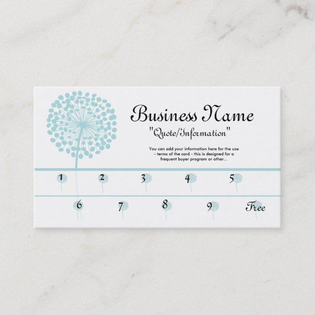 Blue Dandelion Loyalty Cards/Frequent Buyer Card (Front)
