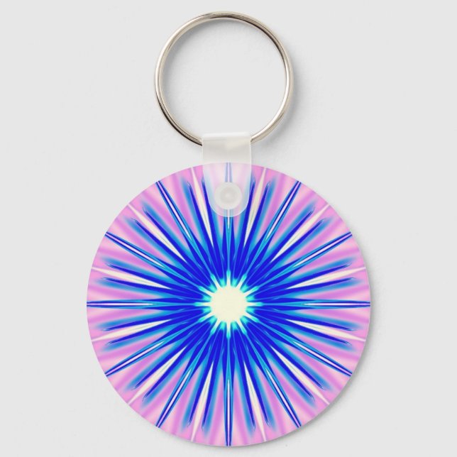blue dandelion on pink keychain (Front)