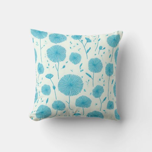 Blue Dandelion Seamless Pattern Throw Pillow