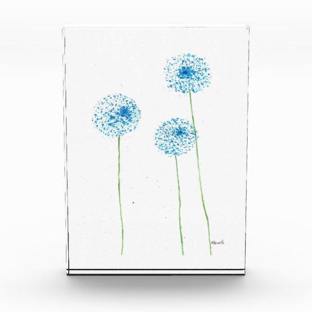 Blue Dandelions floral watercolor elegant rustic   Acrylic Award (Front)