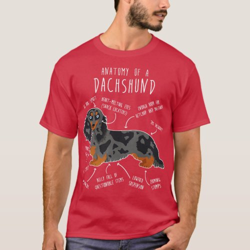 Blue Dapple Longhaired Dachshund Dog Anatomy T_Shirt