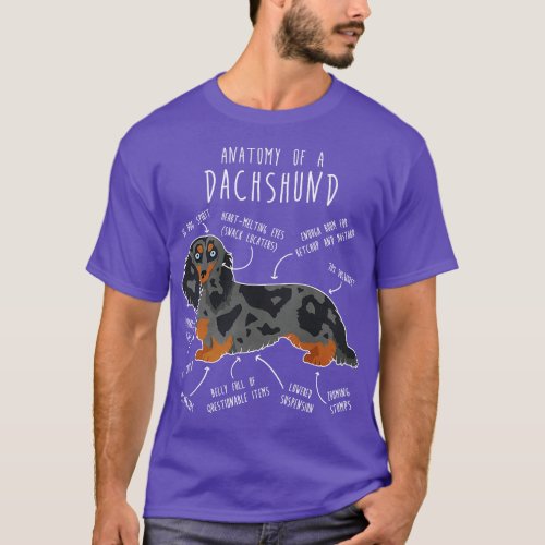 Blue Dapple Longhaired Dachshund Dog Anatomy T_Shirt