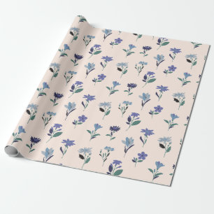 Blue Dark and green floral birthday wrapping paper