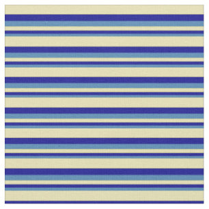 Blue, Dark Blue & Tan Colored Pattern of Stripes Fabric