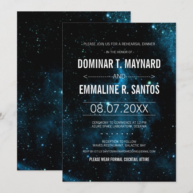 Blue Dark Galaxy Wedding Rehearsal Dinner Invitation (Front/Back)