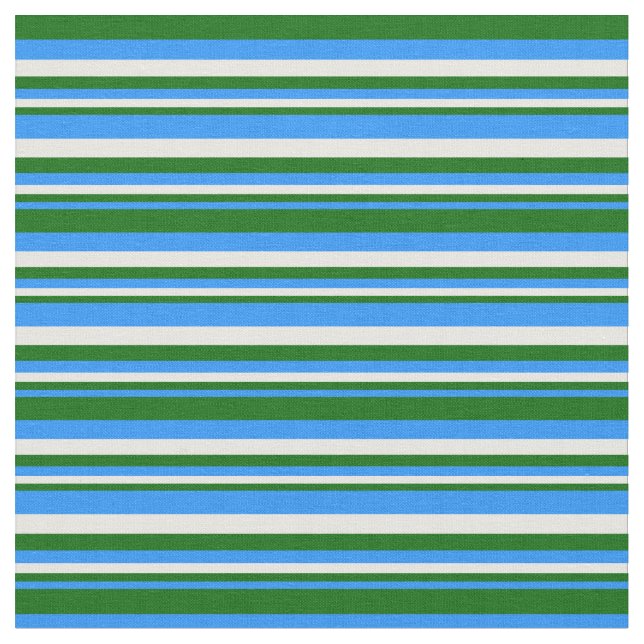Blue, Dark Green & White Stripes Fabric (Close Up)