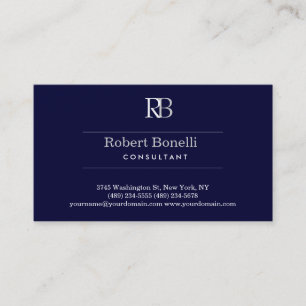 Blue Dark Grey Monogram Business Card
