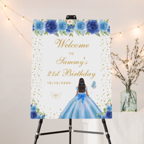 Blue Dark Skin Girl Birthday Party Welcome Foam Board