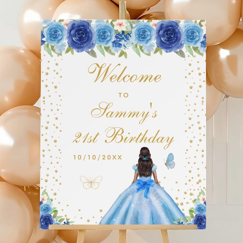 Blue Dark Skin Girl Birthday Party Welcome Foam Board