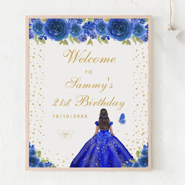 Blue Dark Skin Girl Birthday Party Welcome Poster (Creator Uploaded)