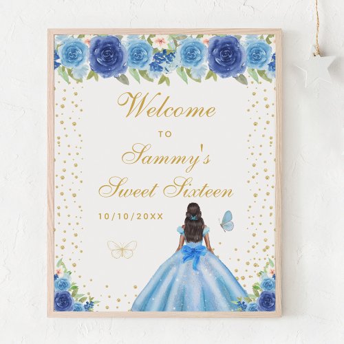 Blue Dark Skin Girl Sweet Sixteen Welcome Poster