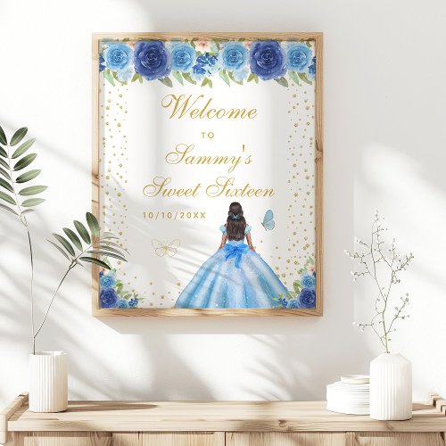 Blue Dark Skin Girl Sweet Sixteen Welcome Poster