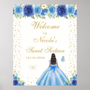 Blue Dark Skin Girl Sweet Sixteen Welcome Poster
