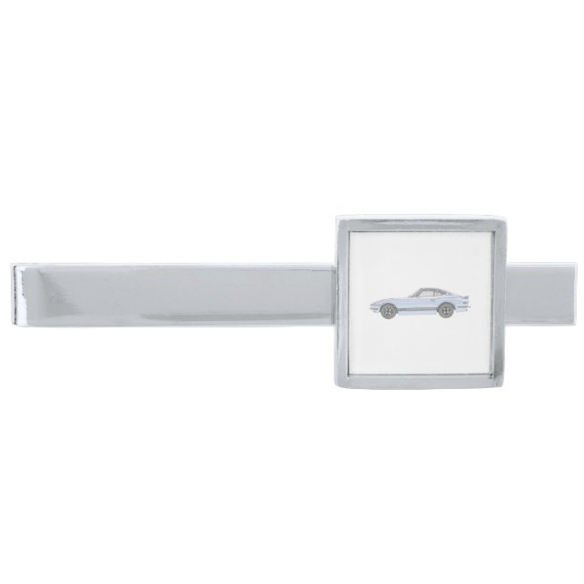 Blue Datsun 240Z Nissan S30 Pencil Illustration Silver Finish Tie Clip (Front)
