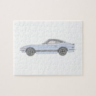 Blue Datsun 240Z Pencil Style Rendering Jigsaw Puzzle