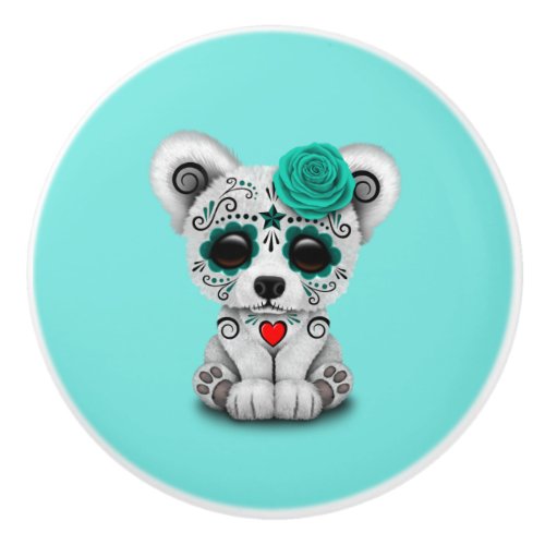 Blue Day of the Dead Baby Polar Bear Ceramic Knob