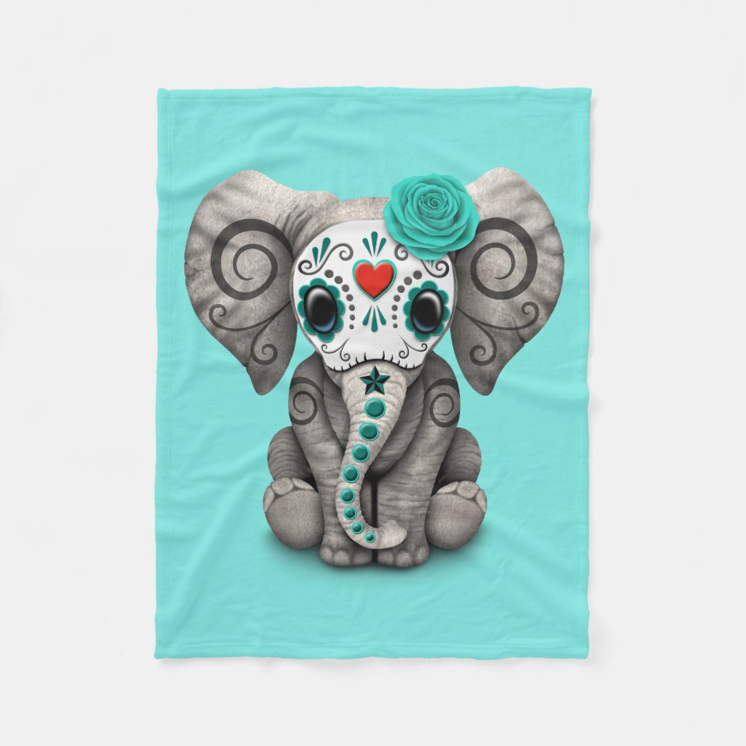 Blue Day of the Dead Elephant Fleece Blanket Zazzle