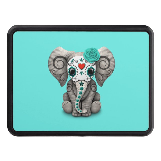 Blue Day of the Dead Elephant Hitch Cover