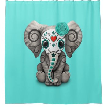 Blue Day Of The Dead Elephant Shower Curtain by crazycreatures at Zazzle