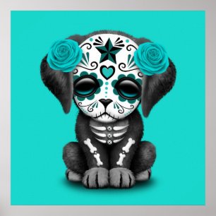 Blue Day of the Dead Puppy Dog Poster