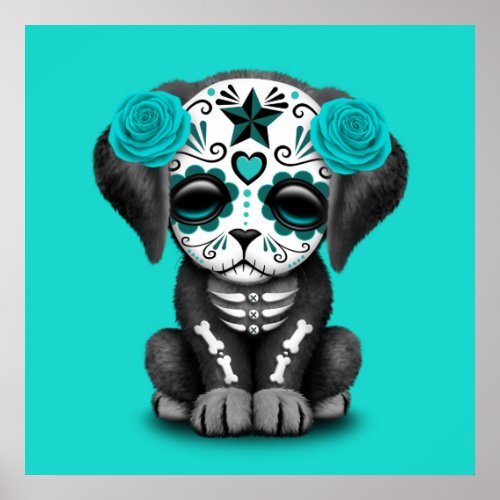 Blue Day of the Dead Puppy Dog Poster