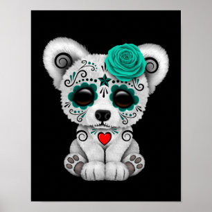 Blue Day of the Dead Sugar Skull Bear Black Poster