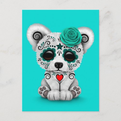 Blue Day of the Dead Sugar Skull Bear Postcard